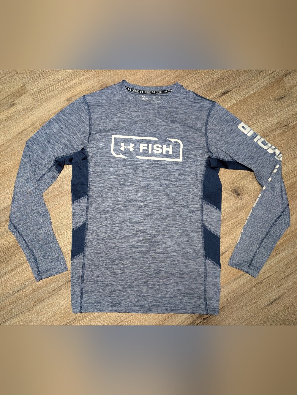 Under Armour Heatgear Blue Navy Long Sleeve Fish Performance Top Loose Men's SM